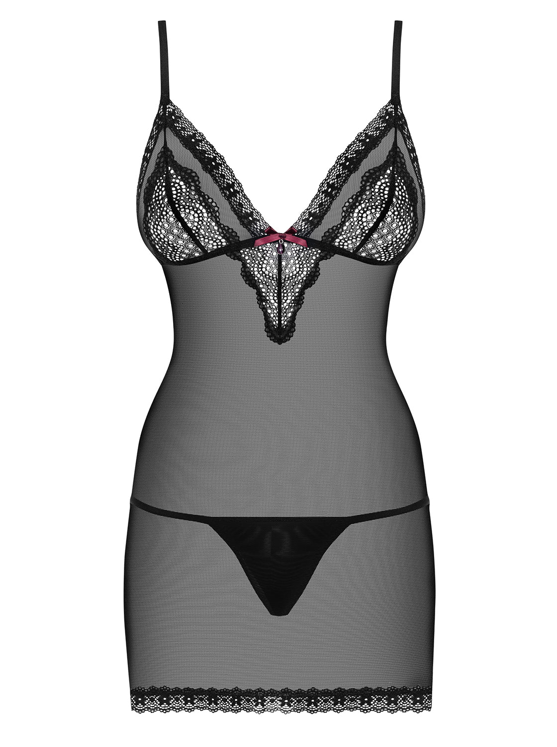 Foxy Black Mesh Set Chemise and Thong