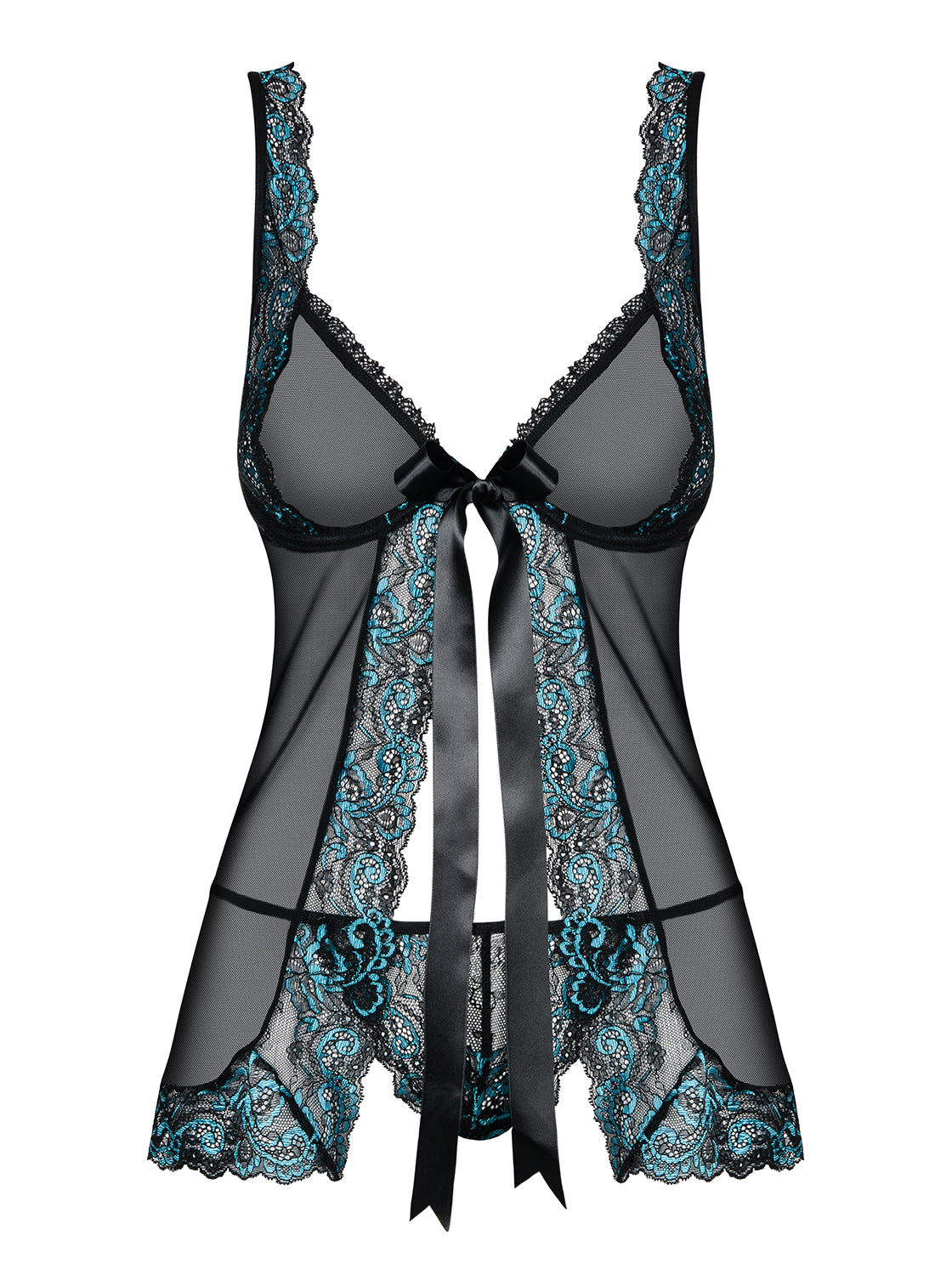 Amanta Black Set with Turquoise Accents Babydoll and Thong