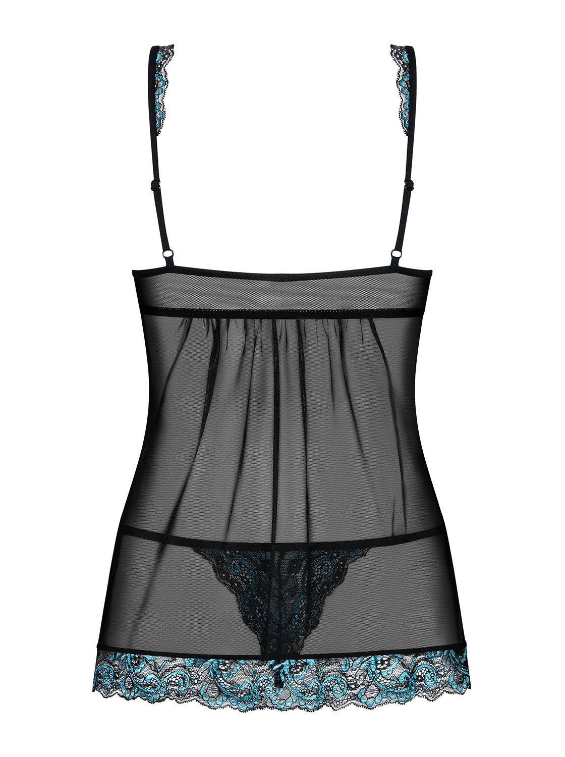 Amanta Black Set with Turquoise Accents Babydoll and Thong