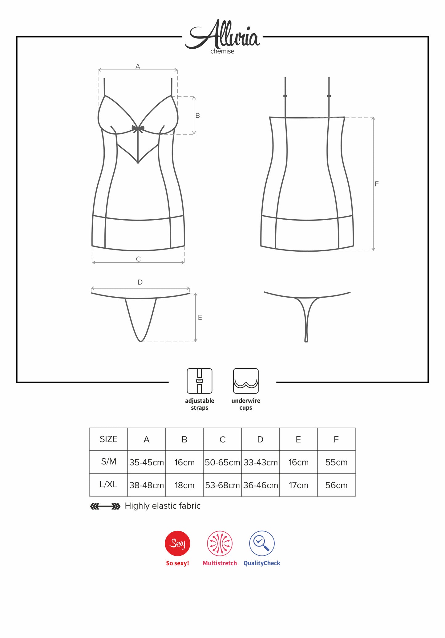 Alluria Enchanting Lace Chemise and Thong Set Black