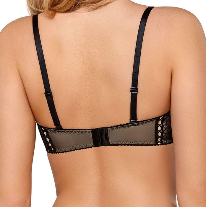 Feisty Sheer Mesh Beige Black Push Up Bra