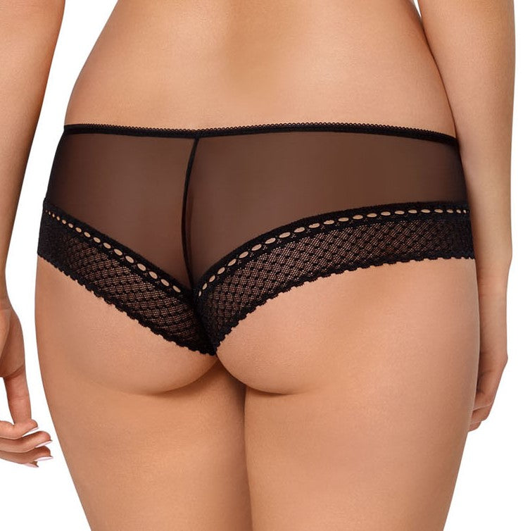 Feisty Mesh Brazilian Bikini Black with Beige