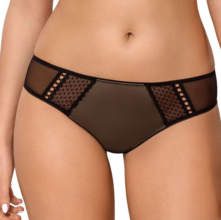 Feisty Beige Black Beige Mesh Thong