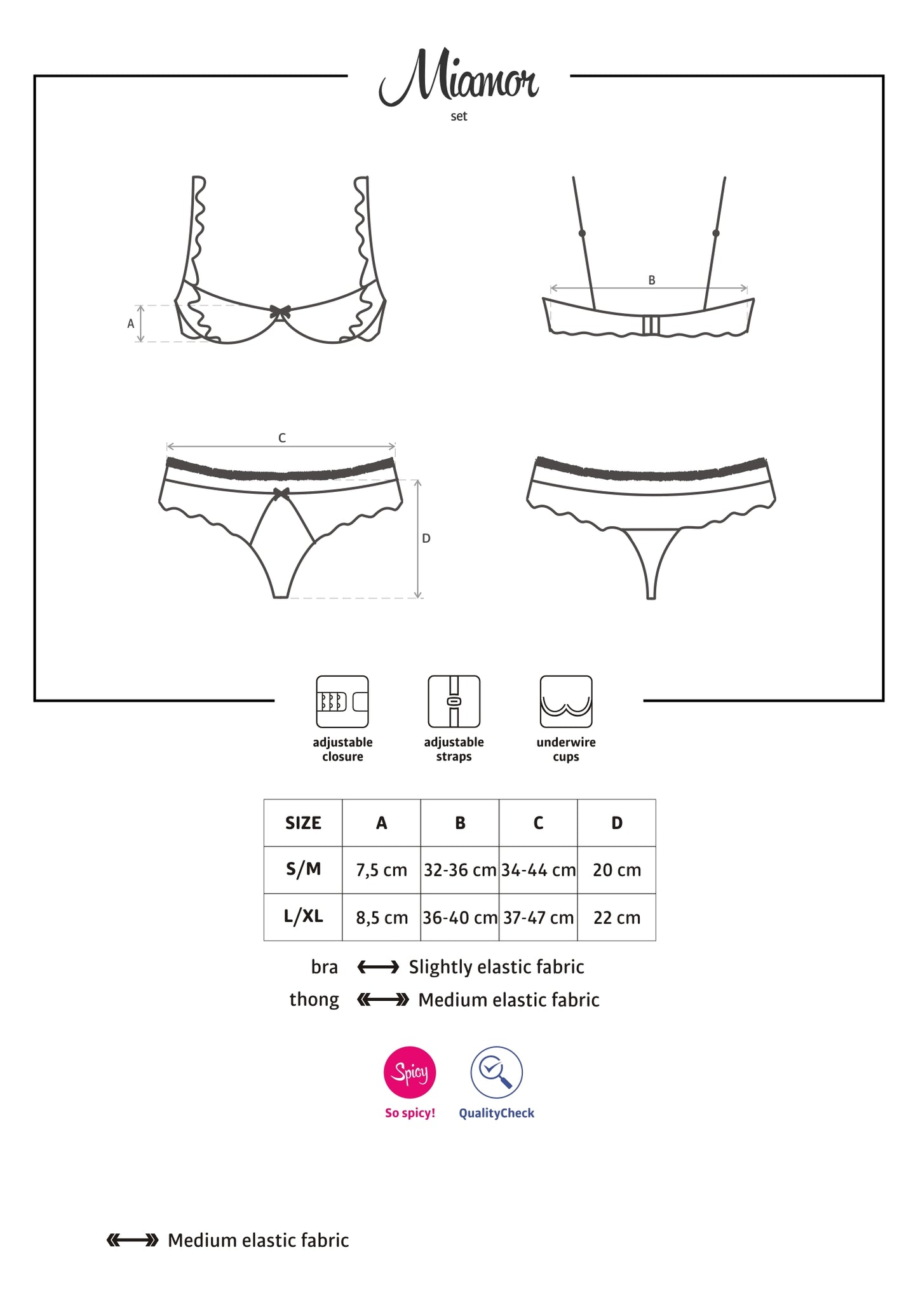 Miamor Daring Black Set Two Pieces: Half Bra and Thong