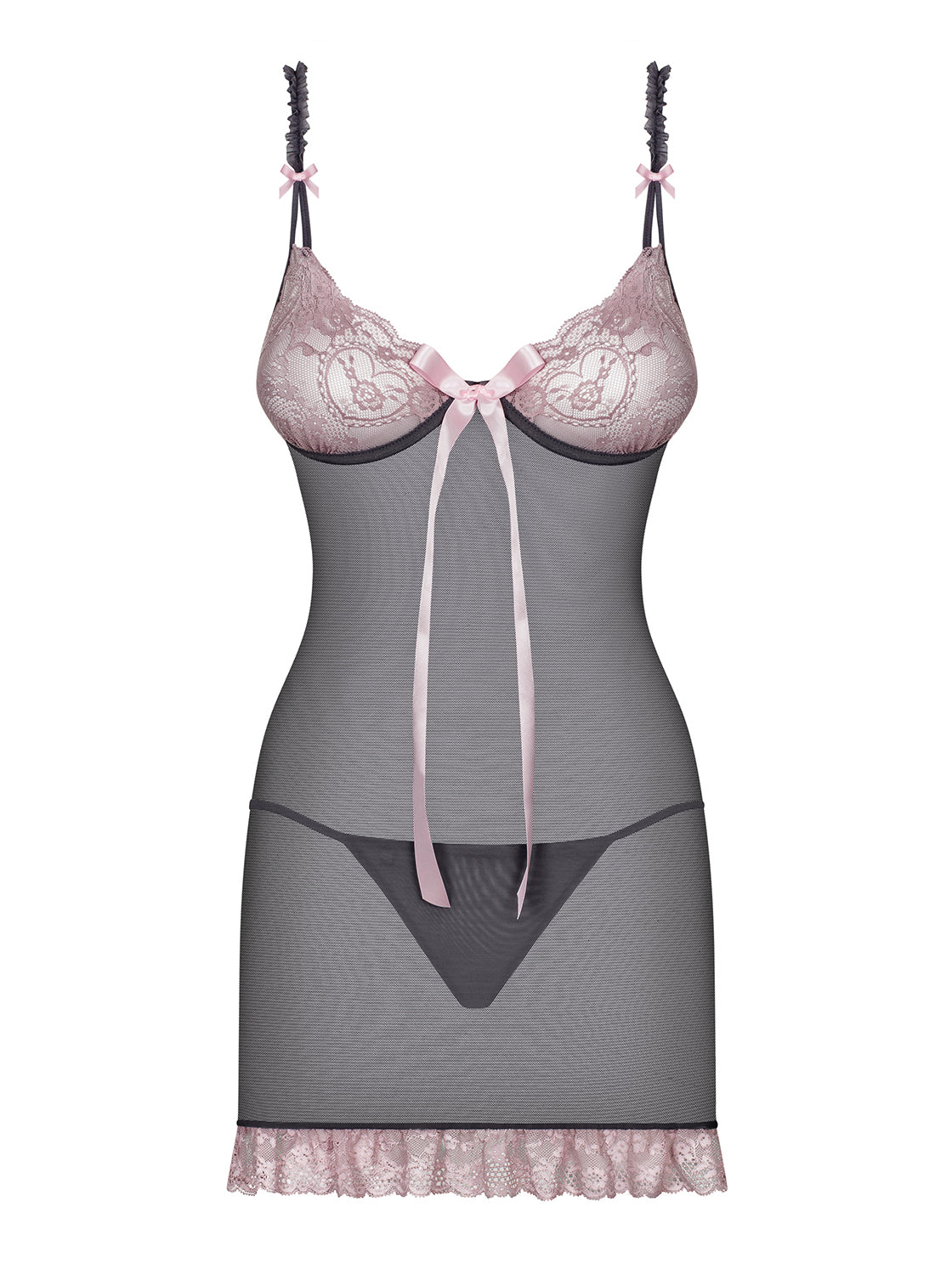 Dovelia Soft Grey & Pink Chemise and Thong Set