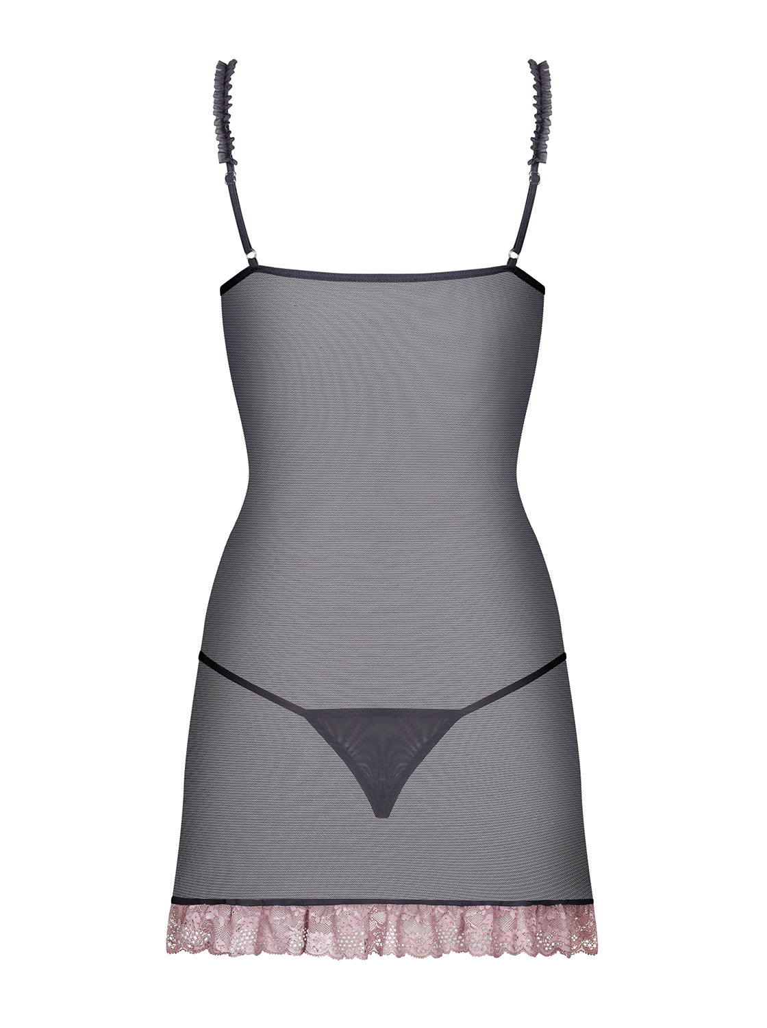 Dovelia Soft Grey & Pink Chemise and Thong Set