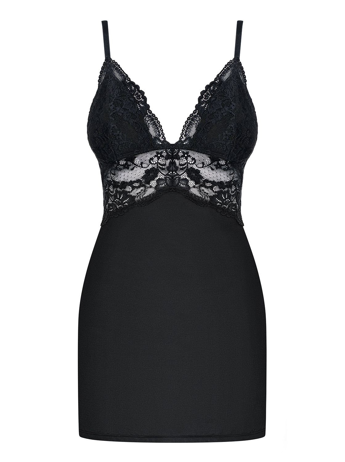 Enticing Lace Black Chemise and Thong Set