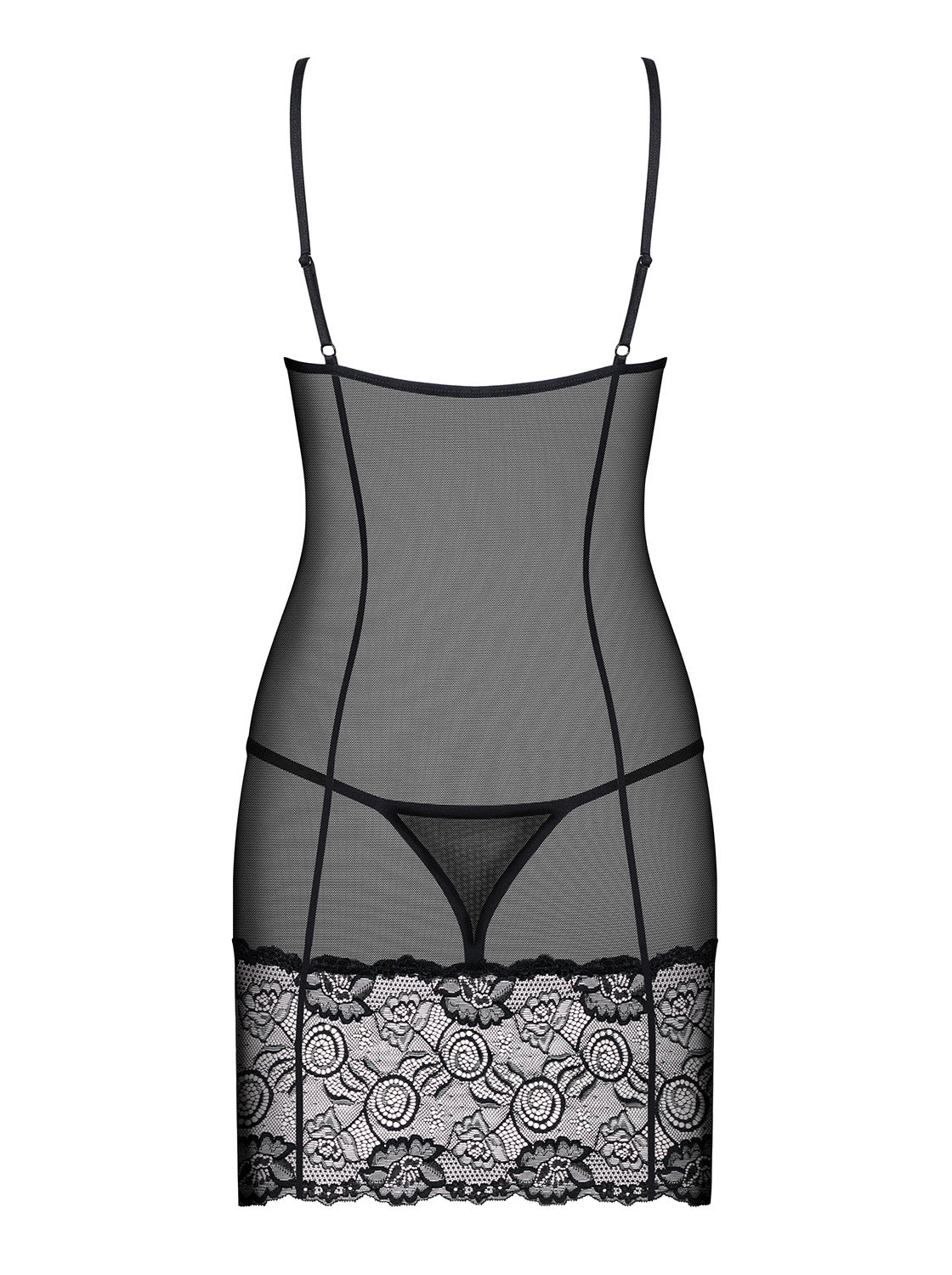 Alluria Enchanting Lace Chemise and Thong Set Black