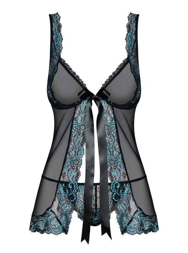 Amanta Black Set with Turquoise Accents Babydoll and Thong – Vivianne's ...