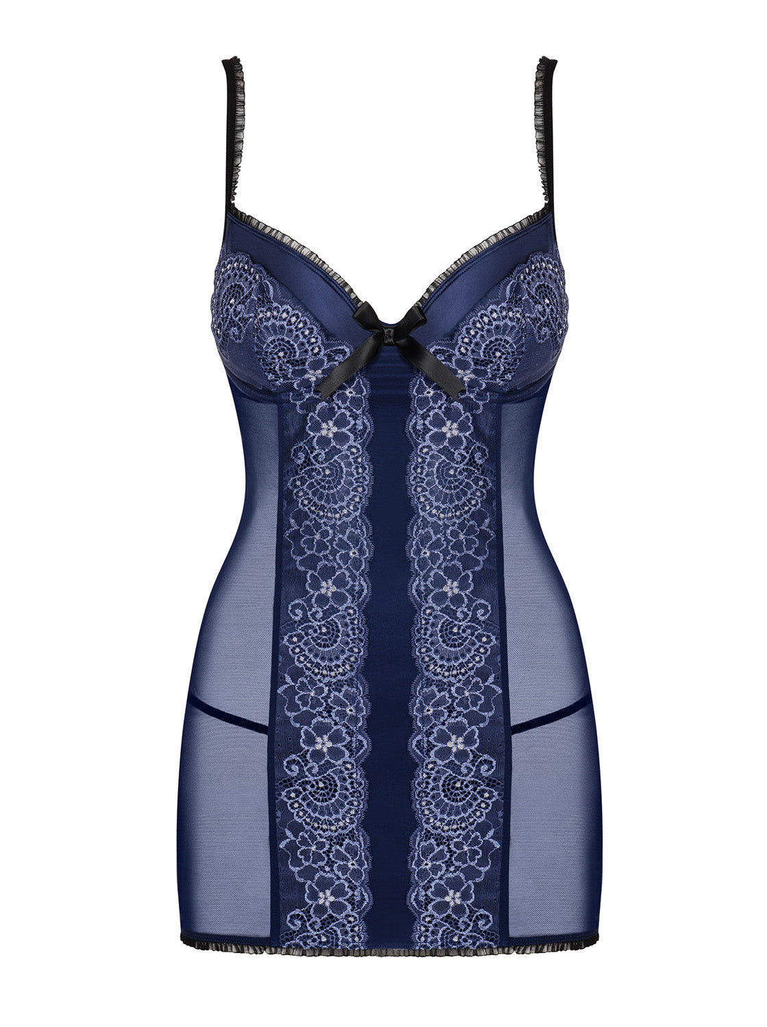 Auroria Blue Sheer Romantic Set Chemise and Thong