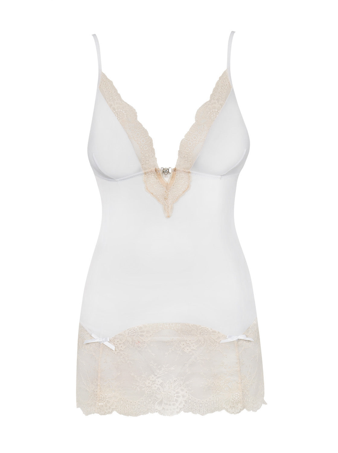 Bisquella Subtle Lace  Set Chemise and Thong White and Pearl