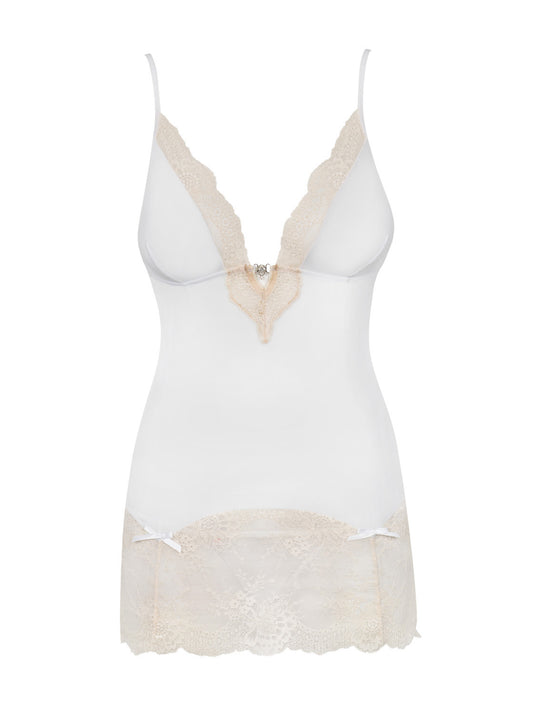Bisquella Subtle Lace  Set Chemise and Thong White and Pearl