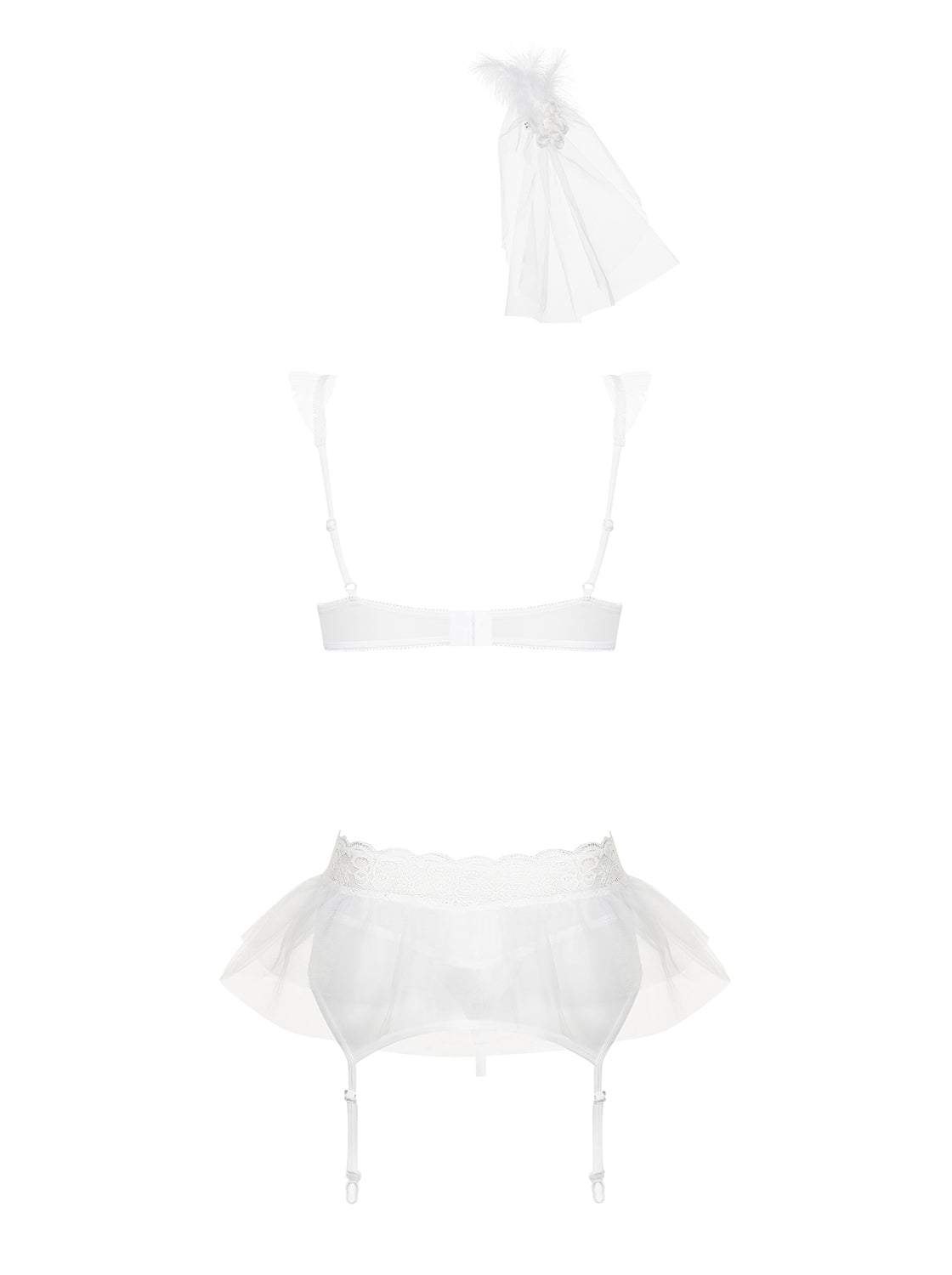 Julitta White Set: Bra, Veil, Garter Belt and Thong