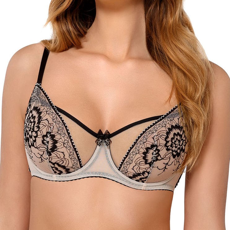Beauty Embroider Soft Cup Bra Beige Black