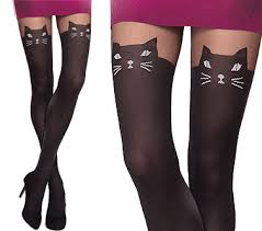 Girl Up Tights Cat Print Black