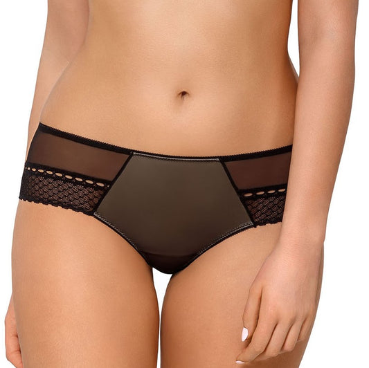 Feisty Mesh Brazilian Bikini Black with Beige
