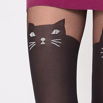 Girl Up Tights Cat Print Black